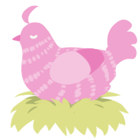 A pink chicken with a bar pattern