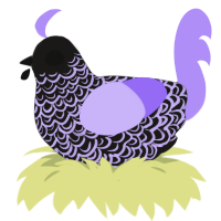 Lady Morgana, a sable and lilac chicken with a double-lace pattern
