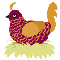Dragon dancer, a maroon and orange chicken with a lace pattern