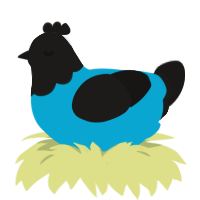 A cerulean and sable chicken with a head pattern