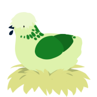 A apple and leaf chicken with a neck-speckle pattern
