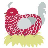 Kasane Teto, a crimson and silver chicken with a lace pattern