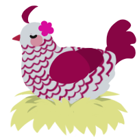 Kevin, a mist and maroon chicken with a lace pattern