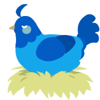 A sky and ultramarine chicken with a head pattern