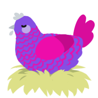 Fruit Juice, a blurple and fuchsia chicken with a lace pattern