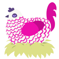 Gala, a white and fuchsia chicken with a lace pattern
