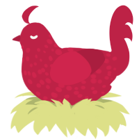 A crimson chicken with a speckle pattern