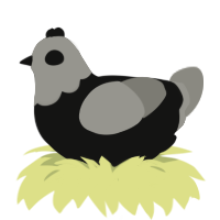 The Evil Egglayer, a black and ash chicken with a head pattern