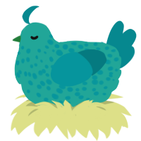 green glorp, a turquoise and teal chicken with a speckle pattern