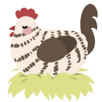 A cream and bark chicken with a bar pattern