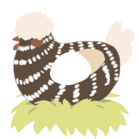 A bark and cream chicken with a bar pattern