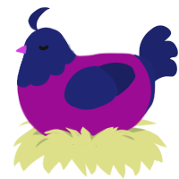 Early Birb, a plum and navy chicken with a head pattern