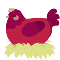 jelly, a crimson and maroon chicken with a head pattern