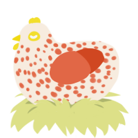 A cream and vermilion chicken with a speckle pattern