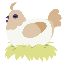 A white and beige chicken with a head pattern