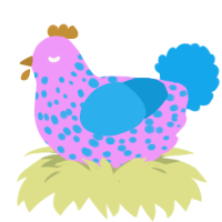 Plead, a lavender and sky chicken with a speckle pattern