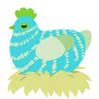 Atlantic, a aqua and gluppy chicken with a bar pattern