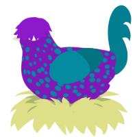fleck, a violet and sea chicken with a speckle pattern