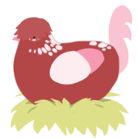 A red and rose chicken with a neck-speckle pattern