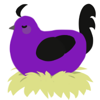 Banhammer, a violet and black chicken