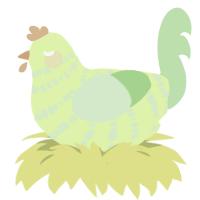 A apple and gluppy chicken with a bar pattern