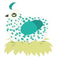 A white and turquoise chicken with a speckle pattern