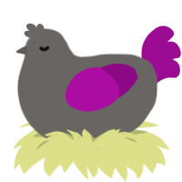 who care-, a grey and plum chicken