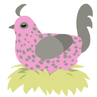 A pink and ash chicken with a speckle pattern