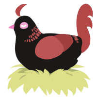 Betelgeuse, a sable and red chicken with a neck-band pattern