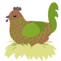 Pistachio, a brown and chartreuse chicken with a lace pattern