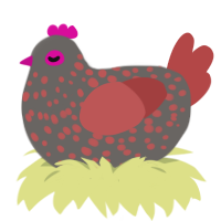 (unnamed), a grey and red chicken with a speckle pattern