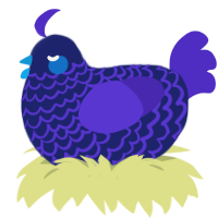 Lorekeeper, a navy and indigo chicken with a lace pattern