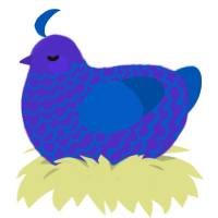 Puffin, a indigo and ultramarine chicken with a lace pattern