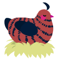 A red and tumblr chicken with a bar pattern
