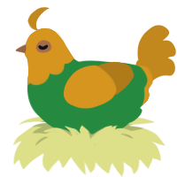 BEN DROWNED, a viridian and ochre chicken with a head pattern