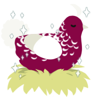 Cest la Vie, a maroon and white chicken with a half-lace pattern