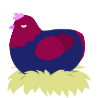 Gormless, a navy and maroon chicken with a head pattern