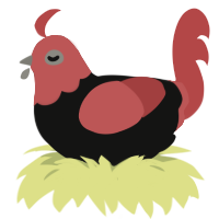 A black and red chicken with a head pattern