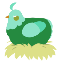 A viridian and mint chicken with a head pattern
