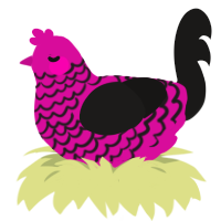A fuchsia and sable chicken with a lace pattern