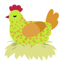 Plutonium, a lime and orange chicken with a speckle pattern