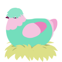 A mint and pink chicken with a head pattern