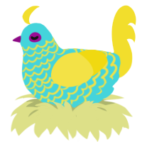 sponge, a aqua and yellow chicken with a lace pattern