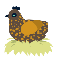 A bark and ochre chicken with a speckle pattern