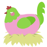 Bloom, a pink and grass chicken with a head pattern
