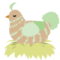 A beige and gluppy chicken with a bar pattern
