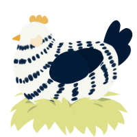 A white and tumblr chicken with a bar pattern