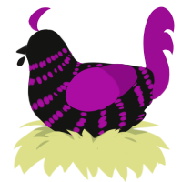 A black and plum chicken with a bar pattern
