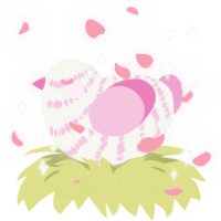 Cherry Blossom, a white and pink chicken with a bar pattern