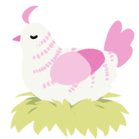 (unnamed), a white and pink chicken with a half-bar pattern